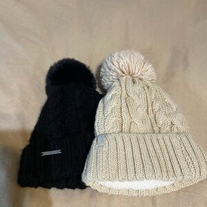MICHAEL Michael Kors Black and Cream Knit Pom-Pom Beanies